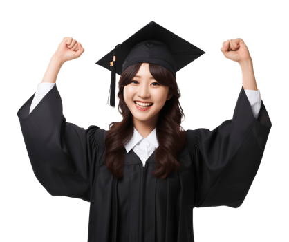 Pretty Female Asian Celebrating Graduation Isolated on Transparent Background png