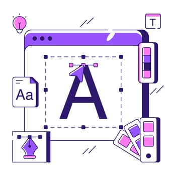 A flat design illustration of font tool vector