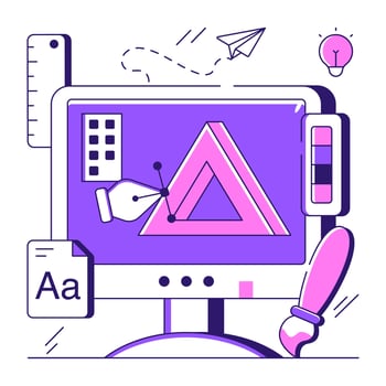 Pen with nodes on web page, bezier tool illustration vector