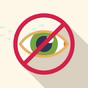 Red prohibition sign crossing green eye representing concept of blindness vector