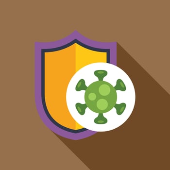 Immune system protecting from virus with shield, immune defense fighting against virus, healthcare and medical concept vector