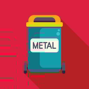 Metal trash can promoting recycling with red background vector