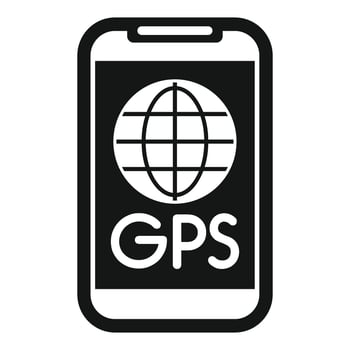 Smartphone showing gps navigation system with world grid icon vector