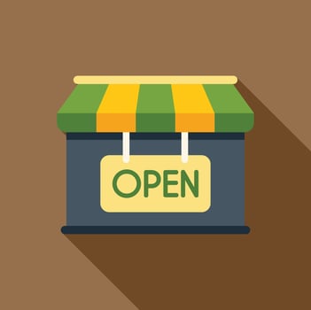 Small business storefront with open sign hanging on door vector