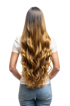 Woman with Long Hair from Behind in a Reflective Pose png