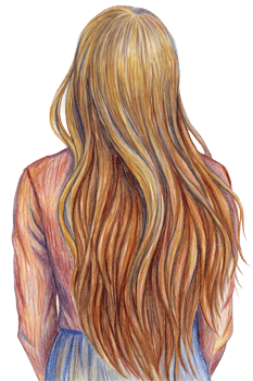 Woman with Loose Long Hair from Behind Hand Drawn png