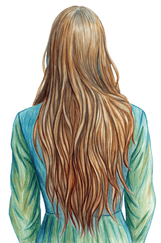 Tranquil Woman with Long Hair from Behind Hand Drawn png