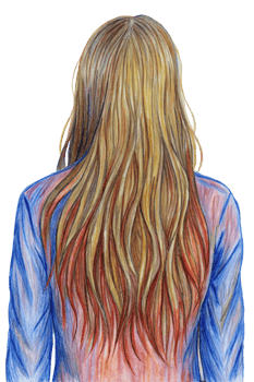 Woman with Long Hair in the Wind from Behind Hand Drawn png