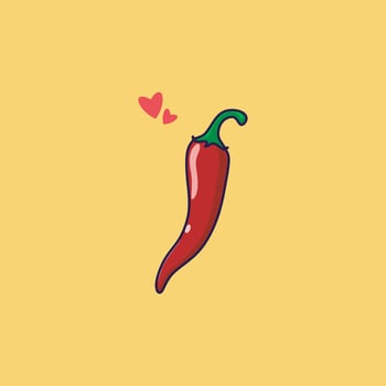 Red chili cartoon design on yellow background vector
