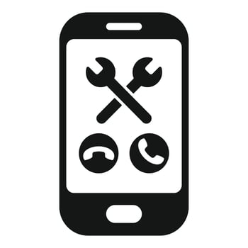 Smartphone showing crossed wrenches and phone call icons for tech support vector