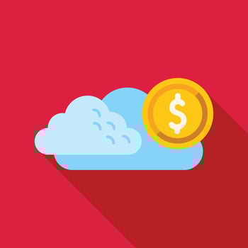 Dollar coin is floating near a blue cloud on a red background vector