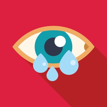 Human eye crying with tears flowing down illustration vector