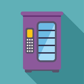 Purple vending machine standing against wall with long shadow vector