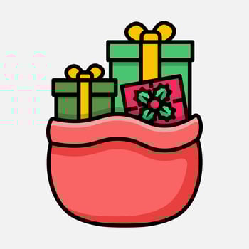 red Santa Claus sack containing Christmas gift boxes icon logo vector