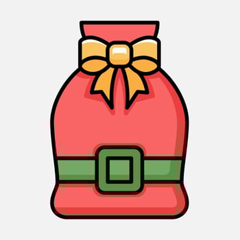 Red Santa Claus sack with ribbon icon logo vector