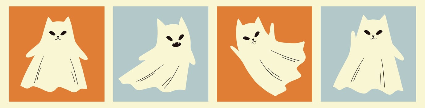 Set of cute and funny cats ghosts. Several character ghosts. Halloween. vector