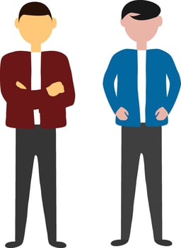 Two men standing in front of a white background vector