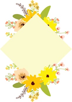 floral frame decorated with pink and yellow garlands vector