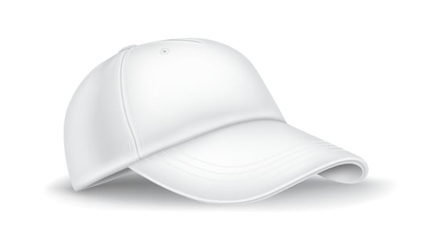 Cotton baseball cap practical illustration. Casual design. Mockup sports headwear side see 3d question on white foundation vector