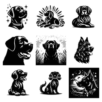 Dog silhouette stock illustration Bundle , in silhouette, Dog lover graphic design, dog face , dog paw silhouette vector
