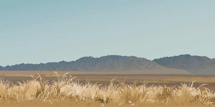 Minimalism countryside landscape with field and mountain ranges in autumn season graphic illustration. vector