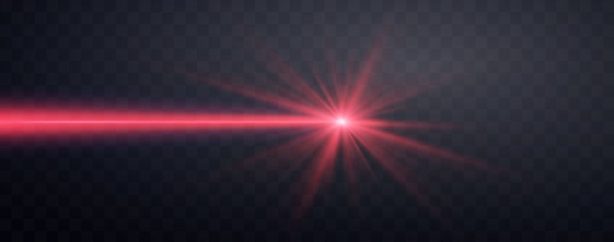 Red horizontal laser beam. Neon line, presentation pointer. Red glow flare light effect. vector