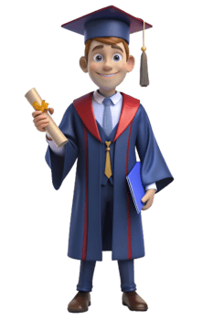 3D illustration of Male Student Wearing Graduation Attire And Holding Diploma Certificate png