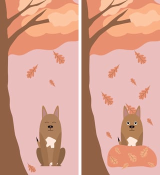 Autumn wallpaper for phone, collection of autumn wallpaper with dog for phone, drawn collection vector