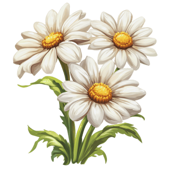 Three daisies in a garden setting png