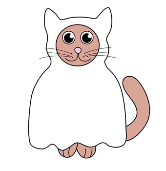 Cute Halloween Cats in costume Ghost. Holiday funny character. Flat Illustration. vector