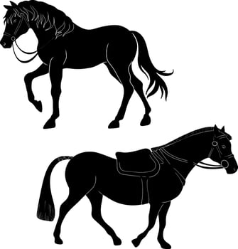 two horses are shown in silhouette on a white background vector