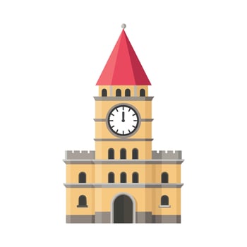 Modern Flat Illustration of a Clock Tower Architectural Drawing for Web Design and App Icon isolated on background vector