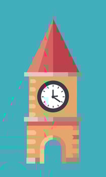 Sleek Modern Clock Tower, Flat Illustration with Architectural Drawing on a Clean Blue Canvas vector