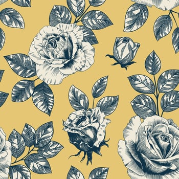 Abstract modern floral seamless pattern with hand drawn flower in Toile de jouy style. Retro elegance repeat print. Vintage design for fabric, wallpaper or wrapping vector