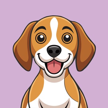 Beagle smiling happy dog, funny friendly pet, brown and white, violet background. Illustrator. vector