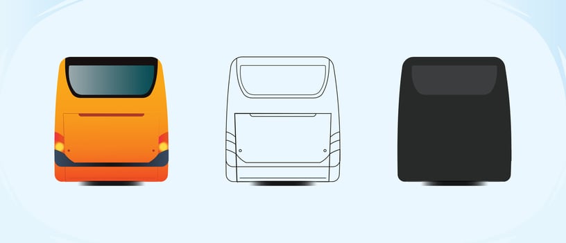 City bus template Passenger transport back view with line art and silhouette vector