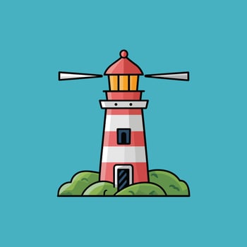 Sleek Flat Drawing of a Lighthouse, Minimalist Illustration on a Blue Background vector