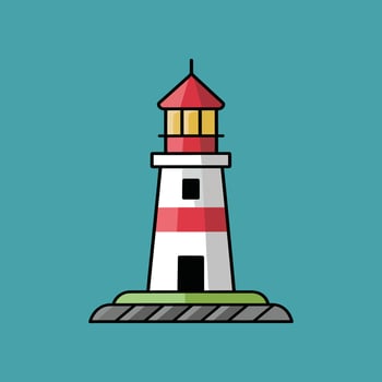 Modern Flat Illustration of a Lighthouse, Clean Drawing Isolated on a Blue Background vector