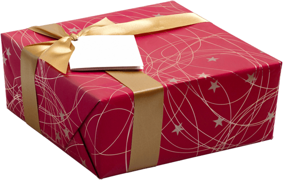 Red gift box with gold satin ribbon bow png