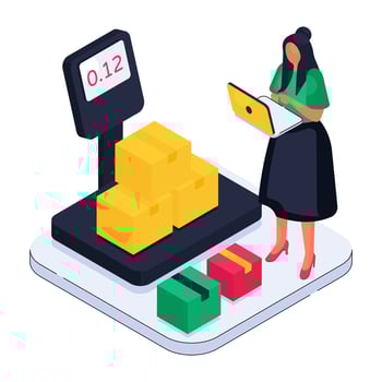 Conceptual isometric design illustration of parcel weighing vector