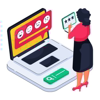 A isometric design illustration of online feedback vector