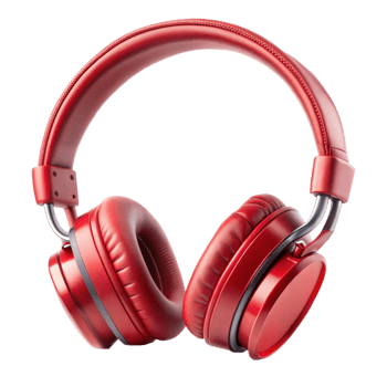 A red pair of headphones with a black band png