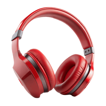 A red pair of headphones with a black band png