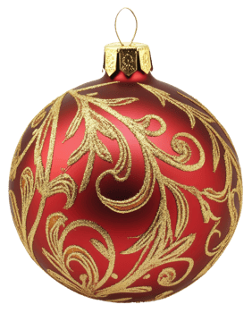 Red and gold decorative Christmas ornament, cut out - stock . png