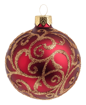 Red decorative ornament with gold swirls, cut out - stock . png