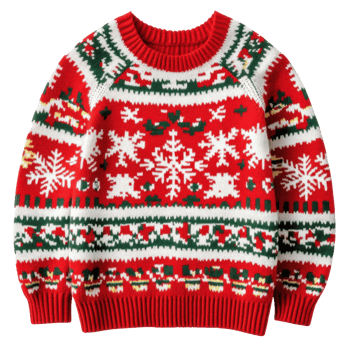 Colorful festive sweater design with snowflakes, cut out - stock . png