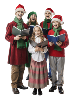 Festive carolers singing joyfully, cut out - stock . png