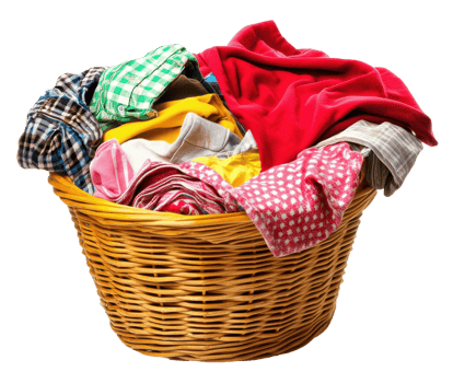 Laundry basket filled with clean clothes, cut out - stock . png