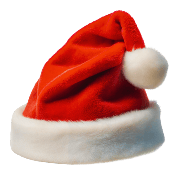 Festive red Santa hat with white trim, cut out - stock . png