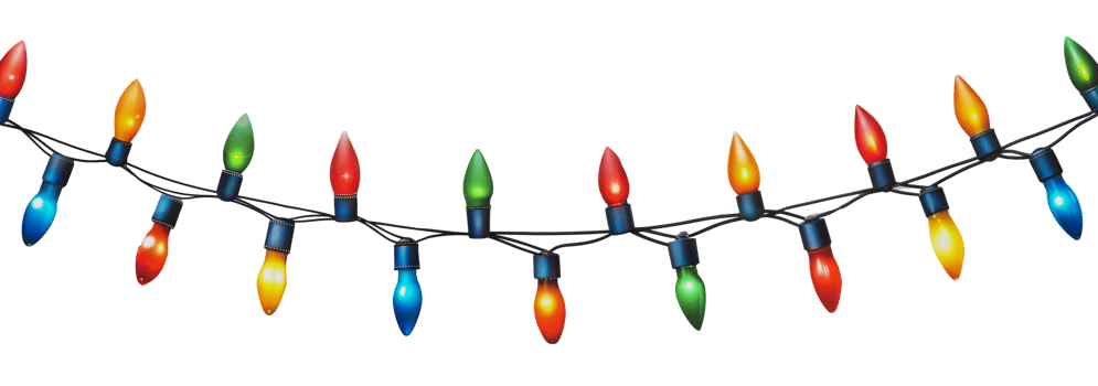 Festive display of colorful string lights, cut out - stock . png